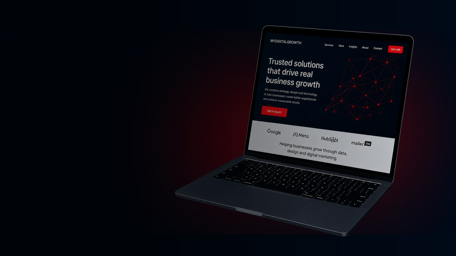 Redesigned website shown on a laptop